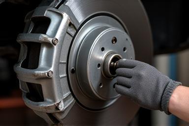 Close up of brake caliper during repair